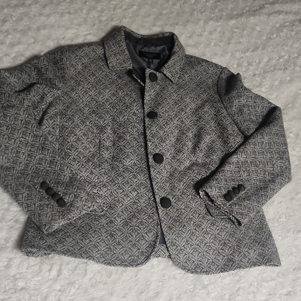 Talbots Black and Gray Textured Pea Coat